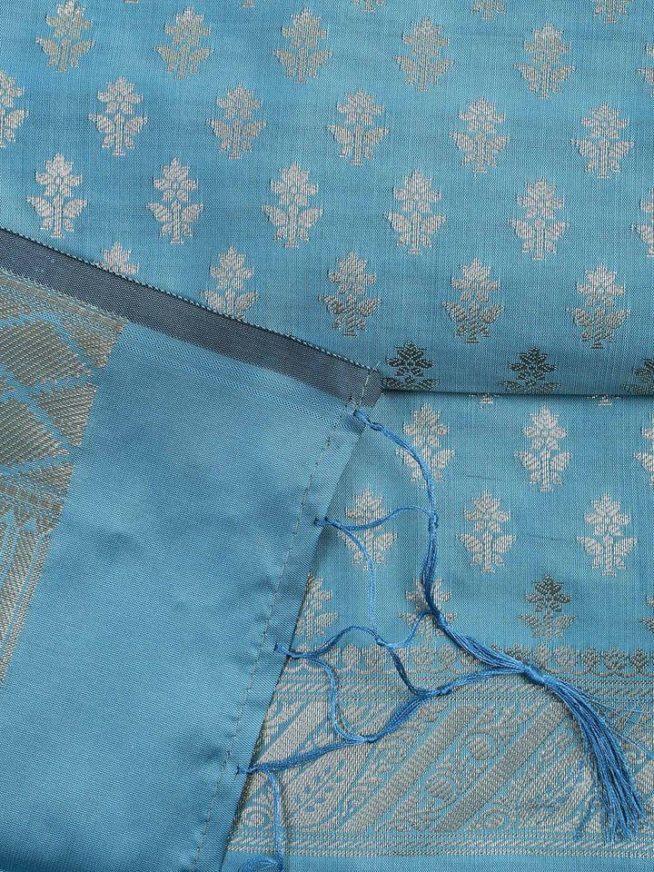 Blue-Lt Chanderi Woven Design Unstitched Dress Material