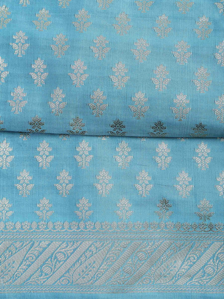 Blue-Lt Chanderi Woven Design Unstitched Dress Material