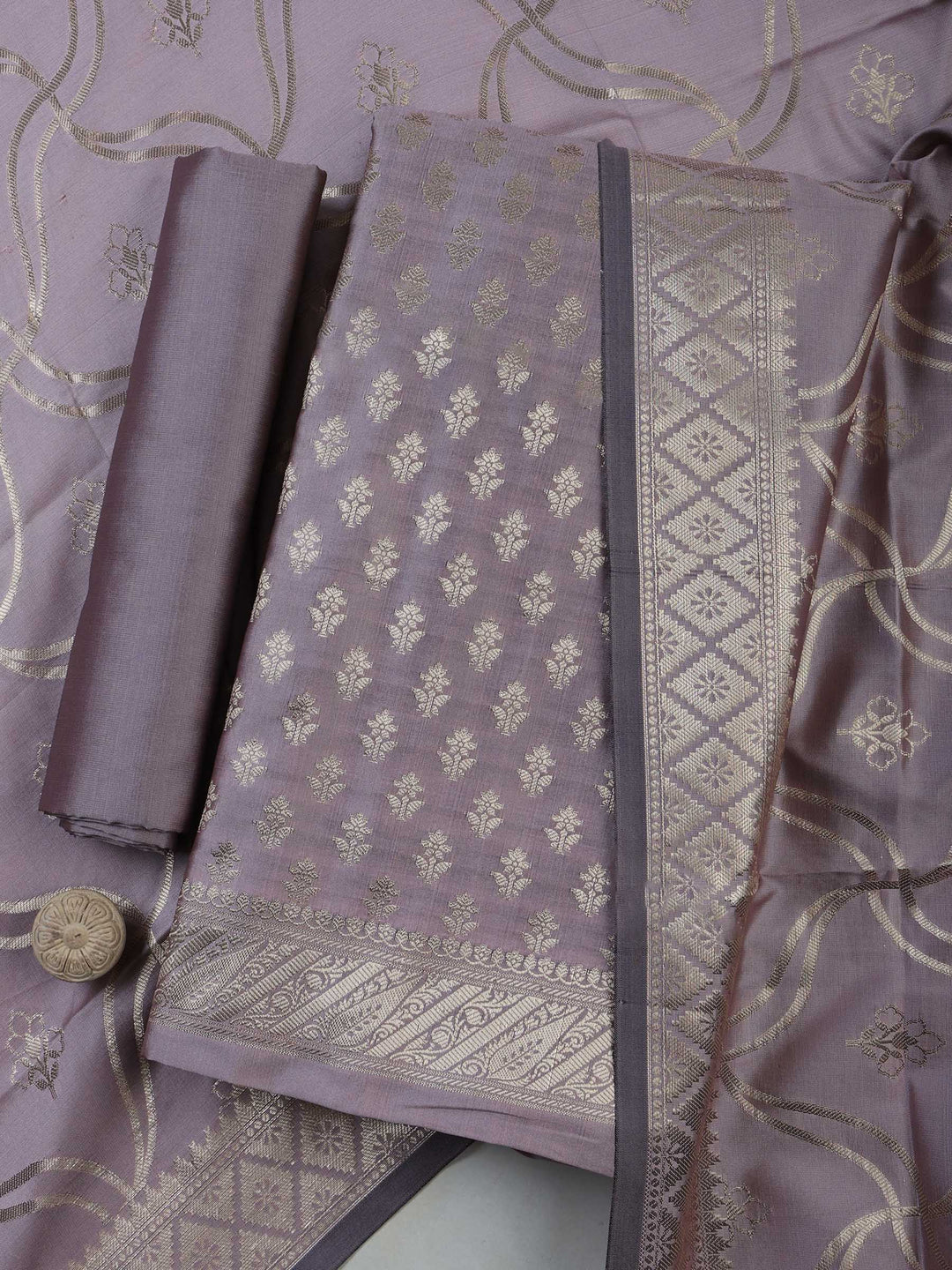 Mauve Chanderi Woven Design Unstitched Dress Material