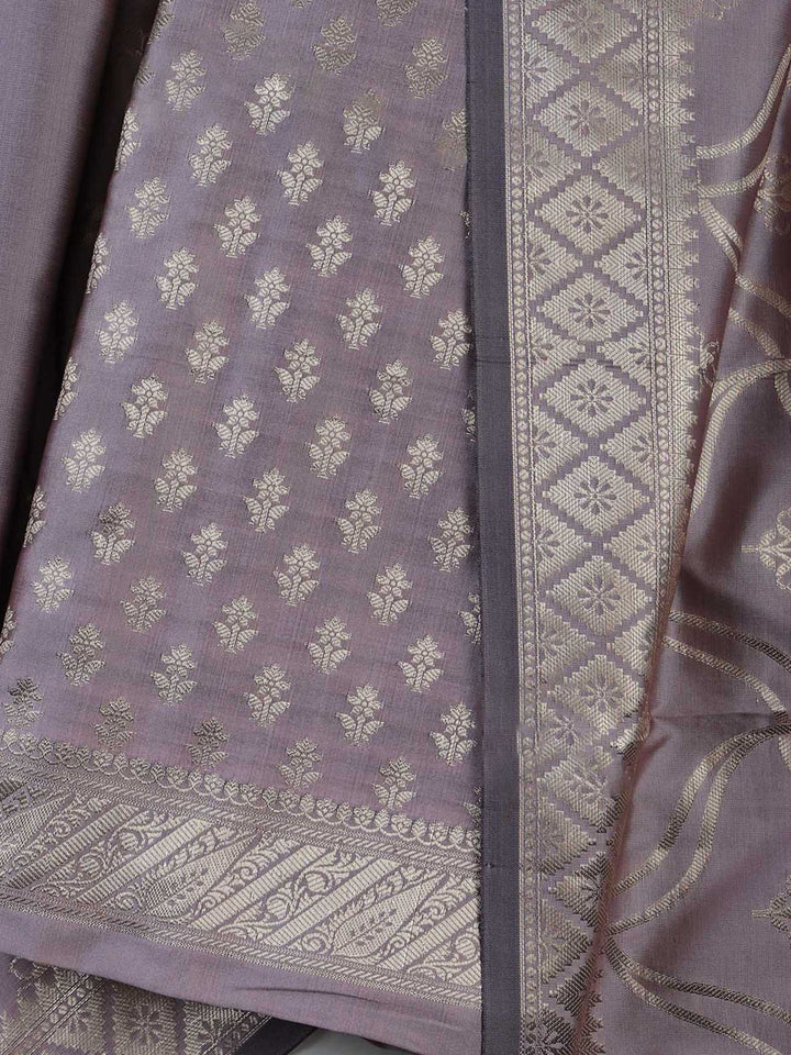 Mauve Chanderi Woven Design Unstitched Dress Material