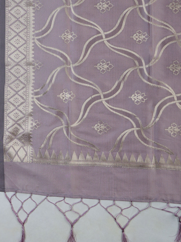 Mauve Chanderi Woven Design Unstitched Dress Material