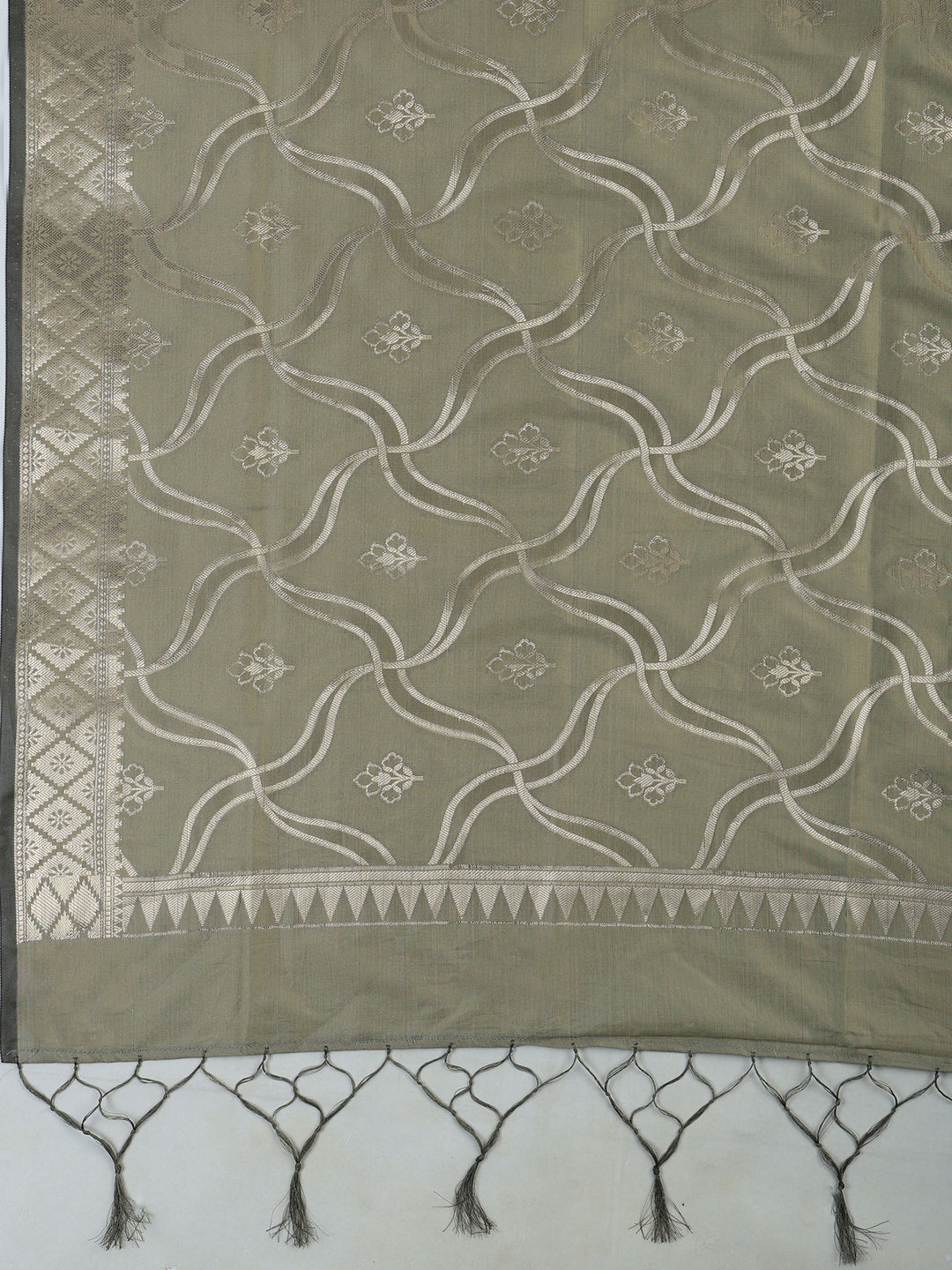 Olive-Green Chanderi Woven Design Unstitched Dress Material