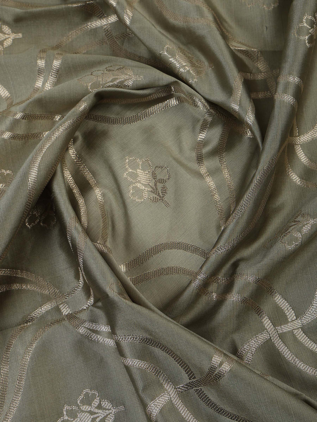Olive-Green Chanderi Woven Design Unstitched Dress Material