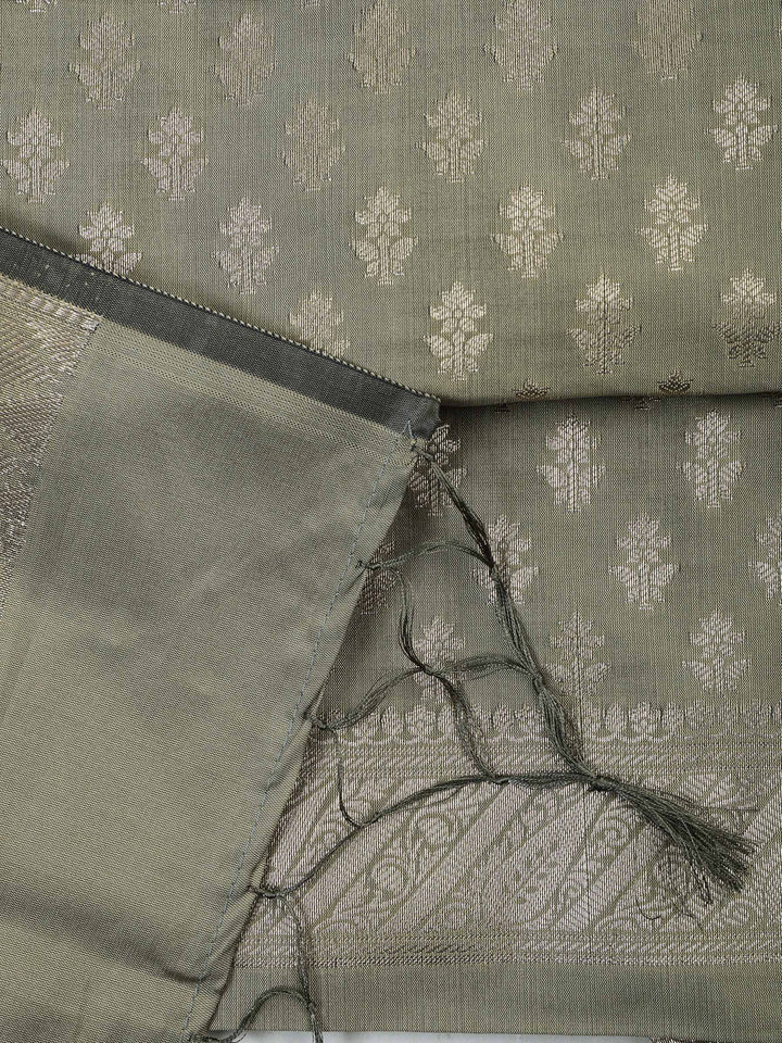 Olive-Green Chanderi Woven Design Unstitched Dress Material