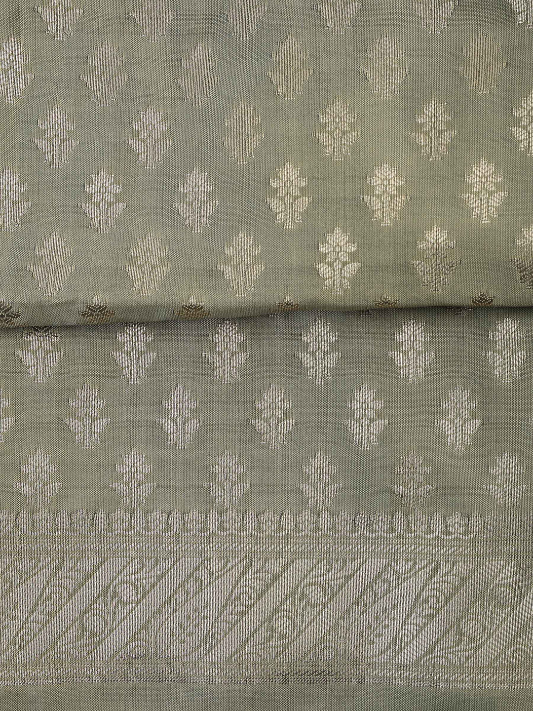 Olive-Green Chanderi Woven Design Unstitched Dress Material