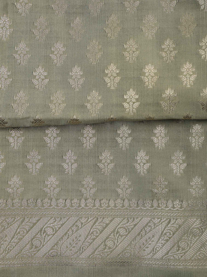 Olive-Green Chanderi Woven Design Unstitched Dress Material