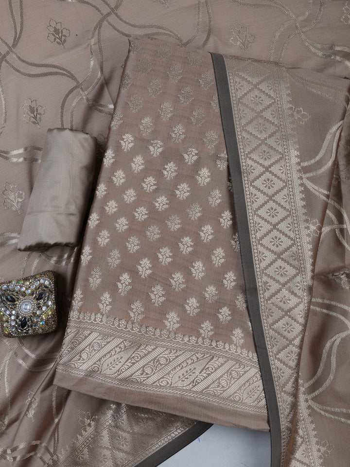 Onion-Pink Chanderi Woven Design Unstitched Dress Material