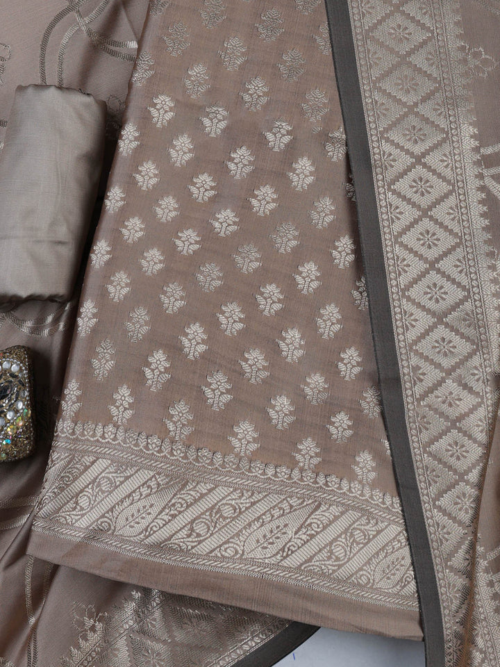 Onion-Pink Chanderi Woven Design Unstitched Dress Material