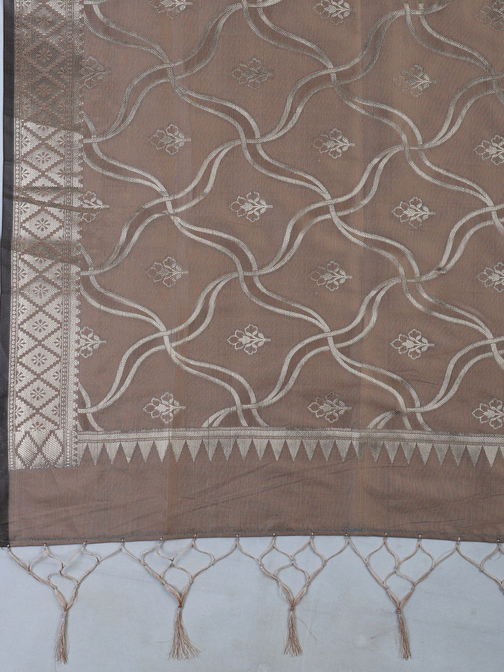 Onion-Pink Chanderi Woven Design Unstitched Dress Material