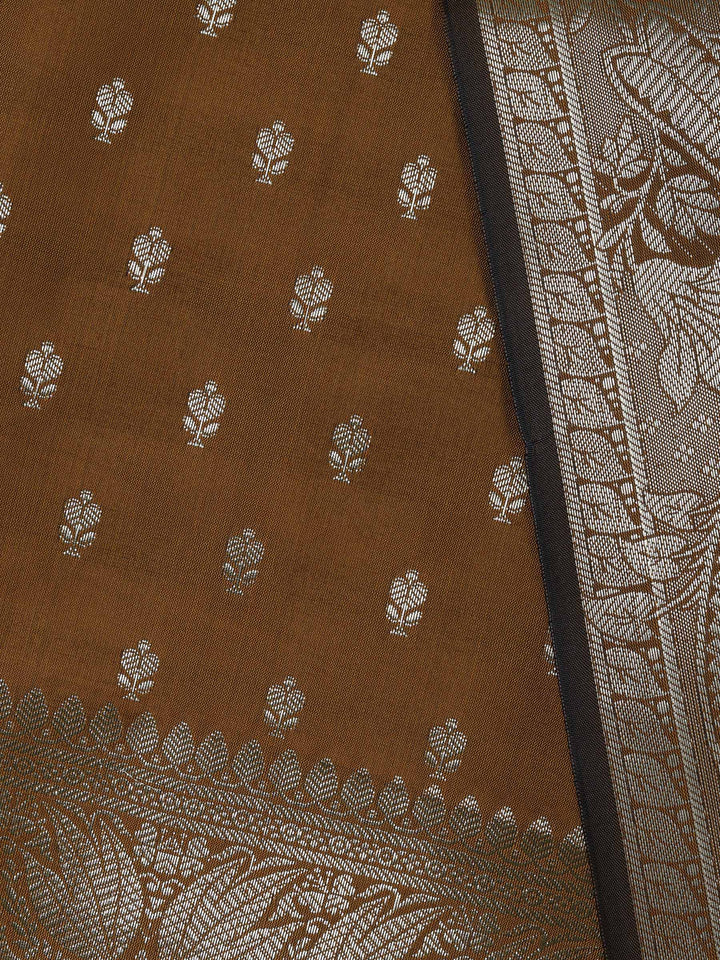 Brown Chanderi Woven Design Unstitched Dress Material