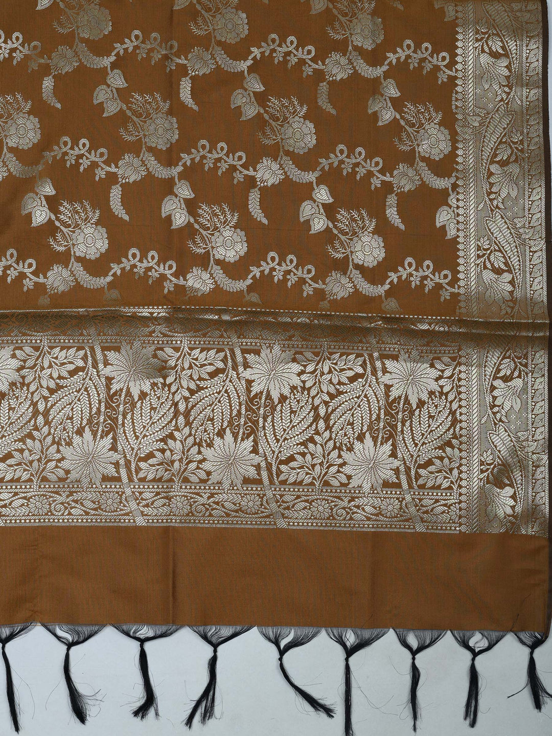 Brown Chanderi Woven Design Unstitched Dress Material