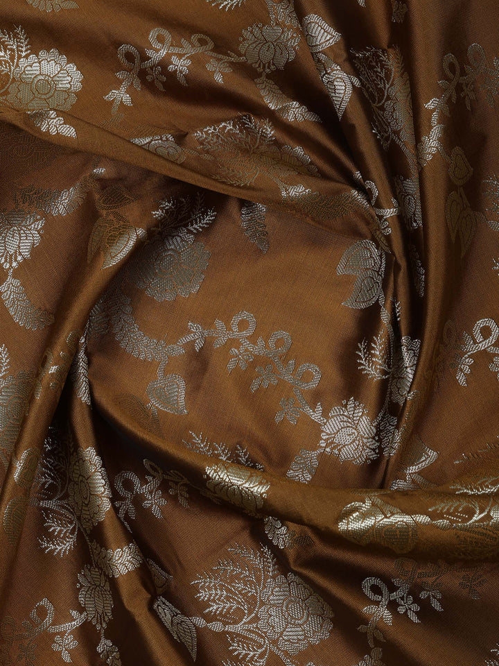 Brown Chanderi Woven Design Unstitched Dress Material