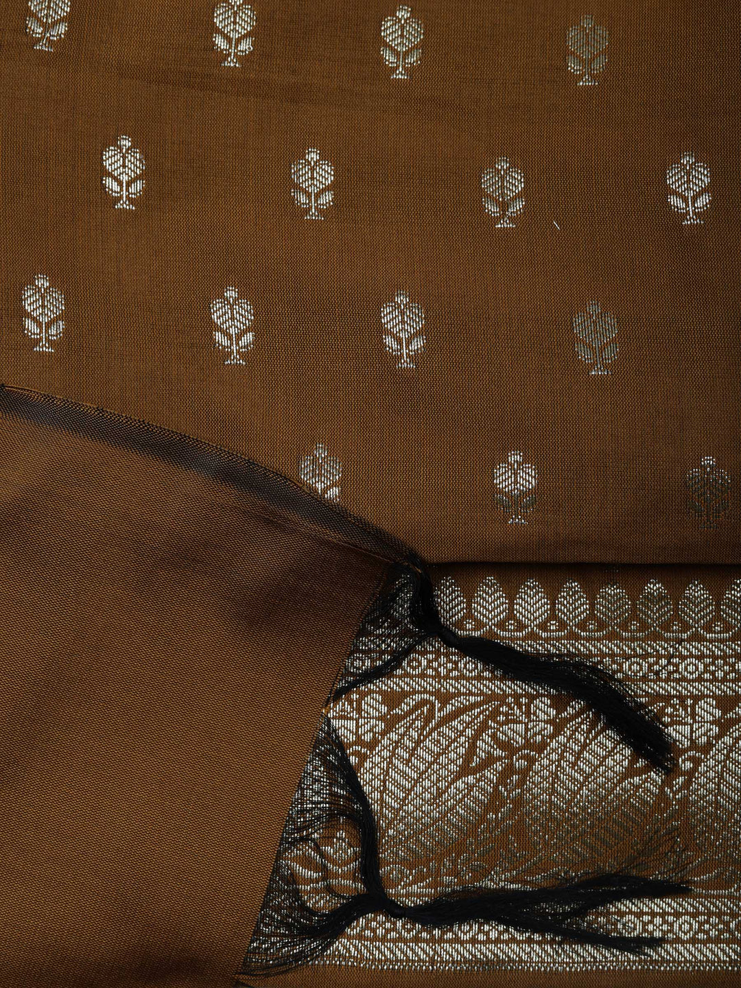 Brown Chanderi Woven Design Unstitched Dress Material