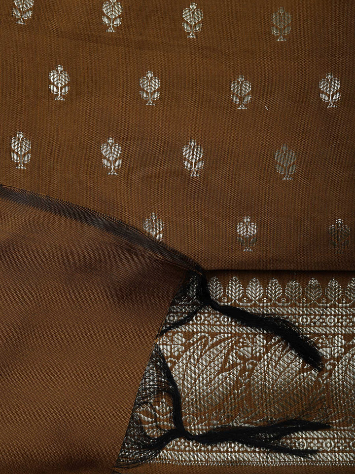 Brown Chanderi Woven Design Unstitched Dress Material