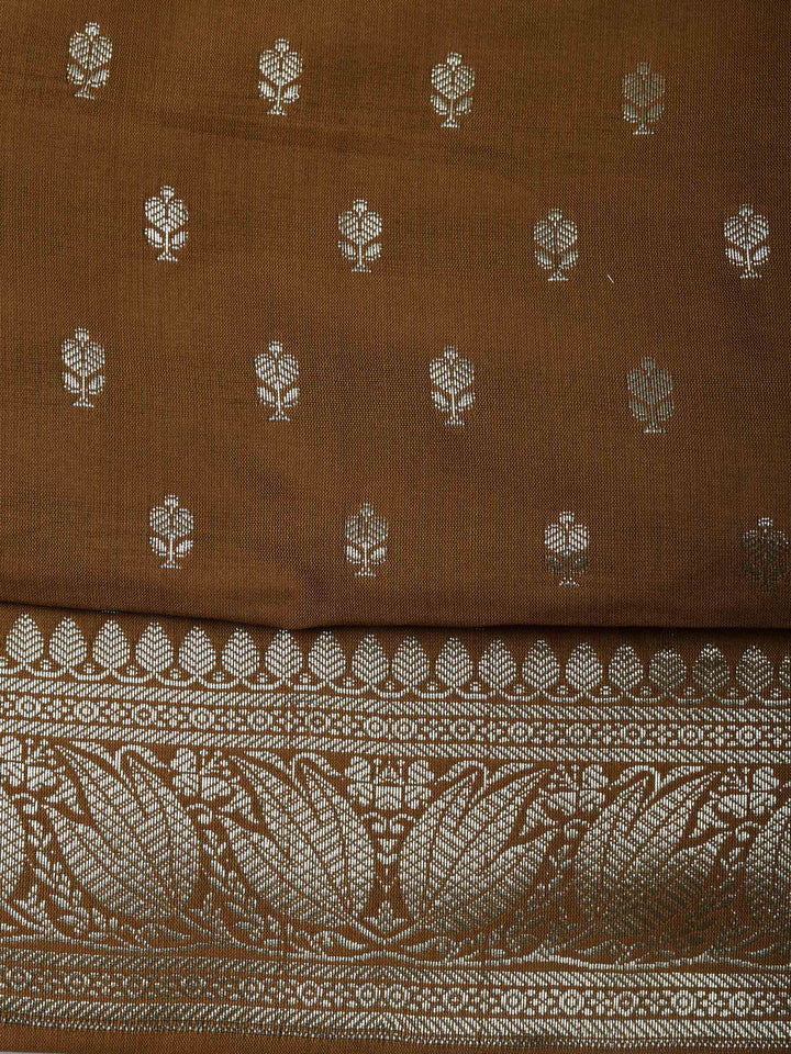 Brown Chanderi Woven Design Unstitched Dress Material