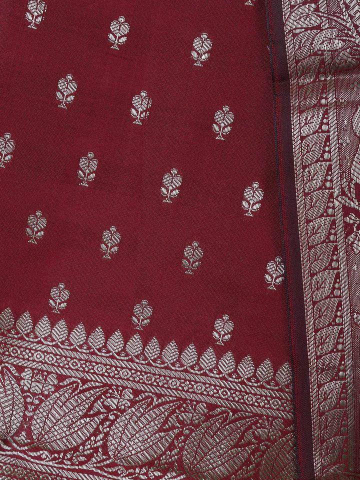 Burgundy Chanderi Woven Design Unstitched Dress Material