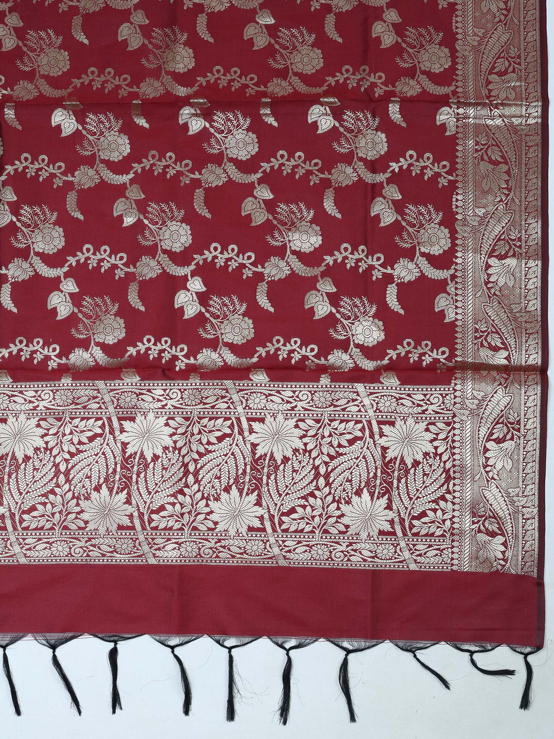Burgundy Chanderi Woven Design Unstitched Dress Material