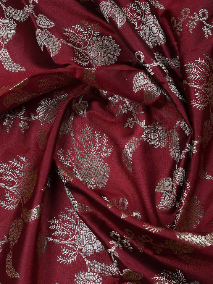 Burgundy Chanderi Woven Design Unstitched Dress Material