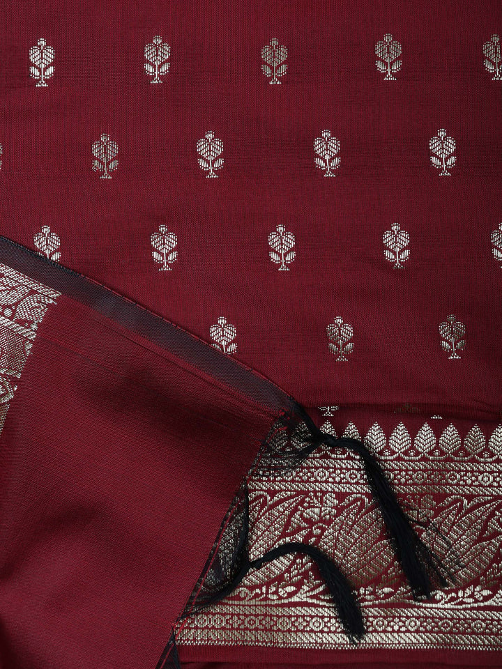 Burgundy Chanderi Woven Design Unstitched Dress Material