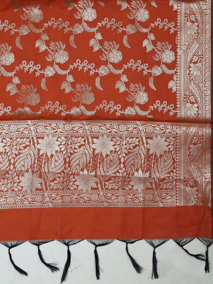 Rust Chanderi Woven Design Unstitched Dress Material