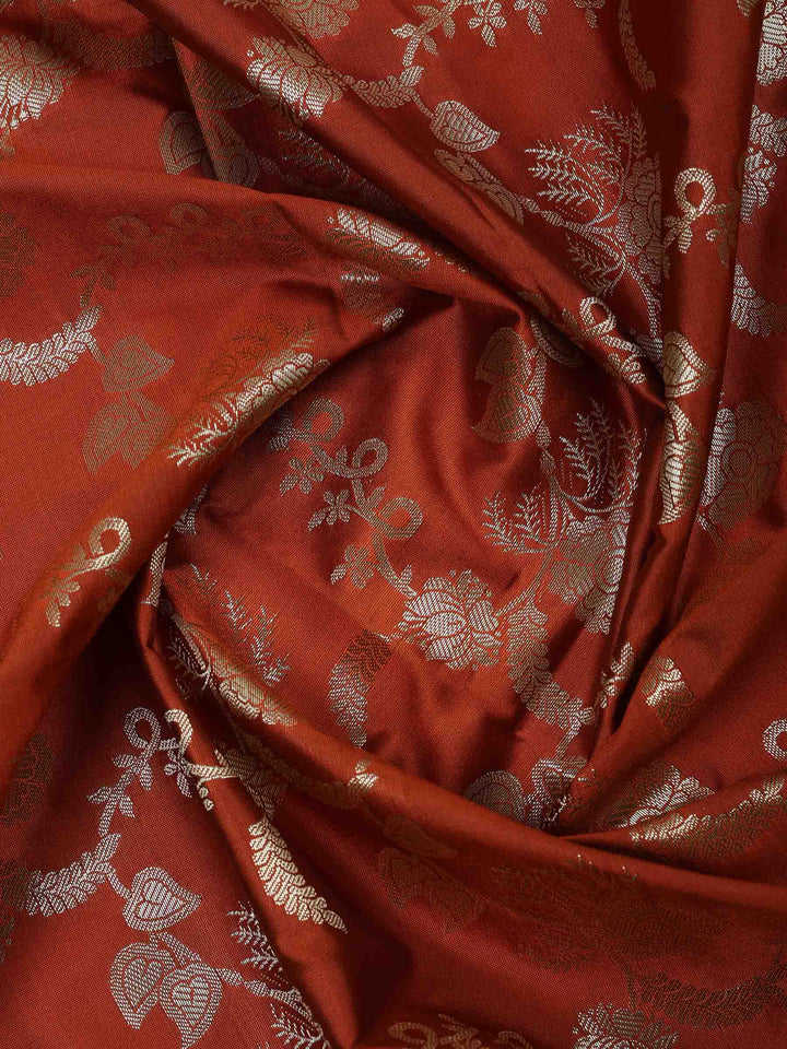 Rust Chanderi Woven Design Unstitched Dress Material