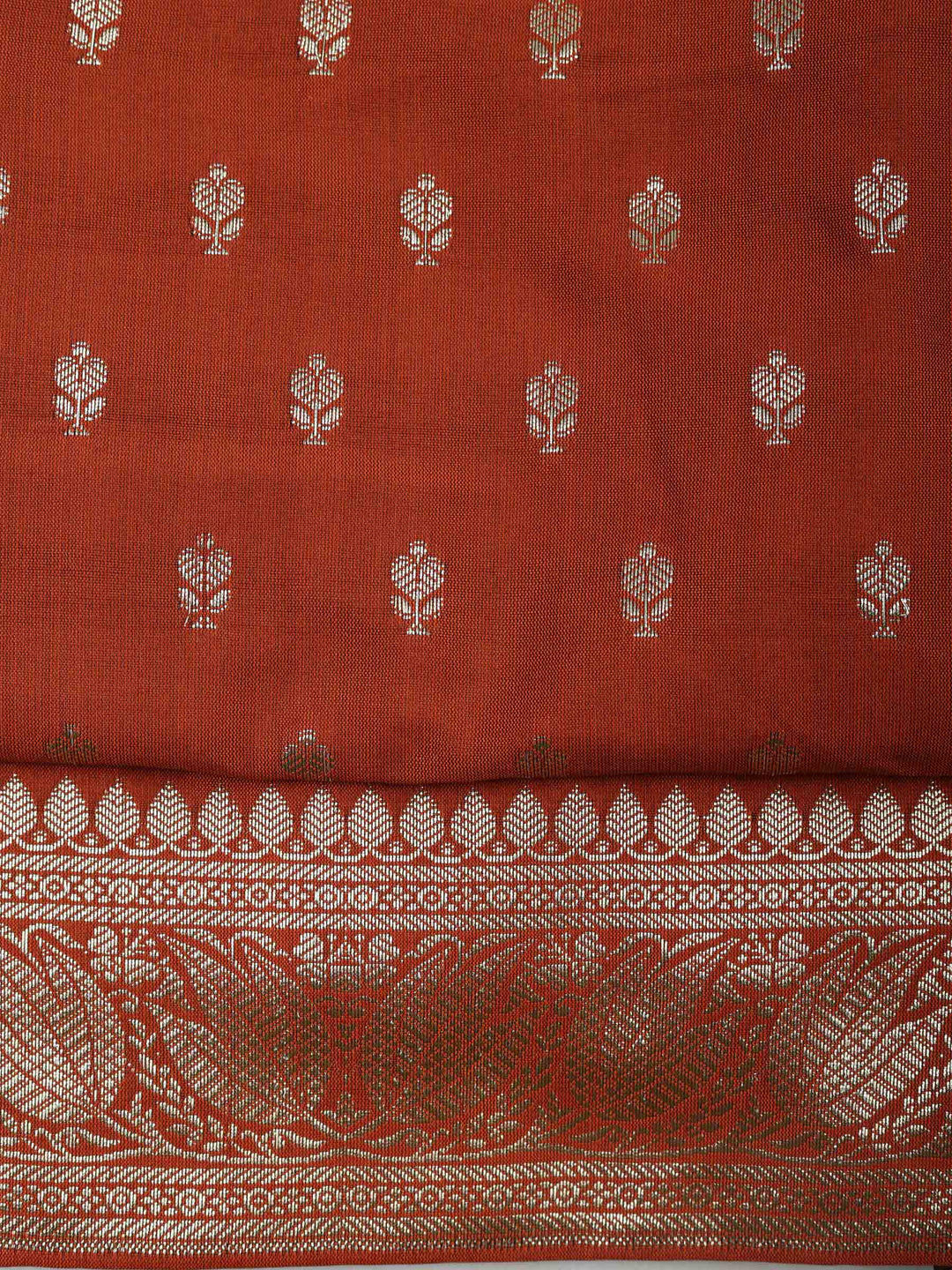 Rust Chanderi Woven Design Unstitched Dress Material