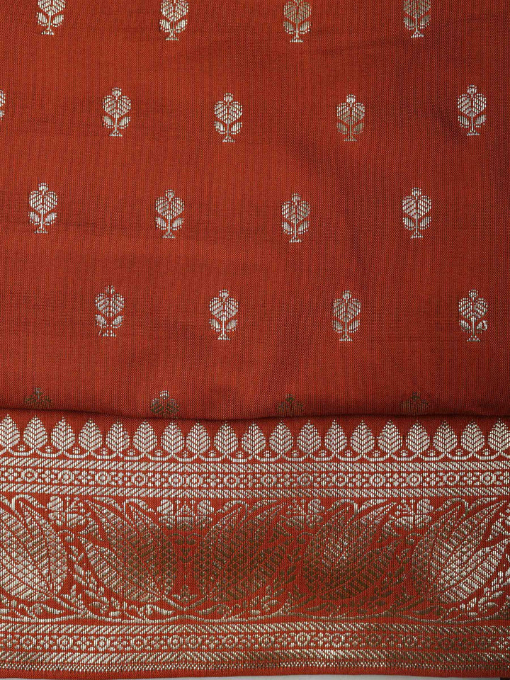 Rust Chanderi Woven Design Unstitched Dress Material
