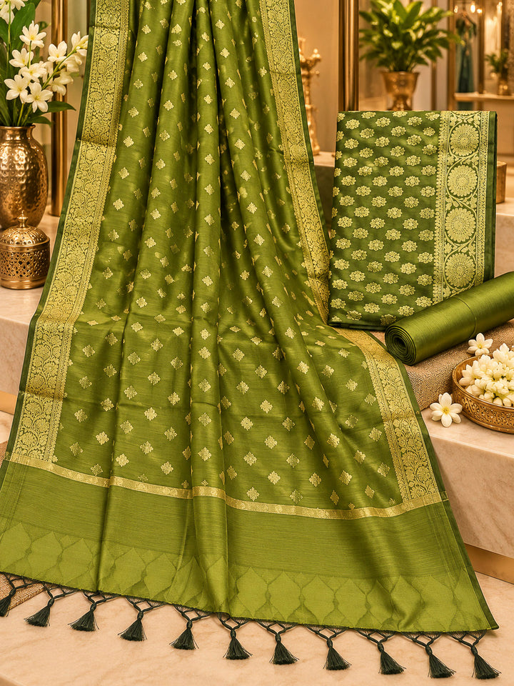 Mehndi Woven Design Banarasi Chanderi Unstitched Dress Material