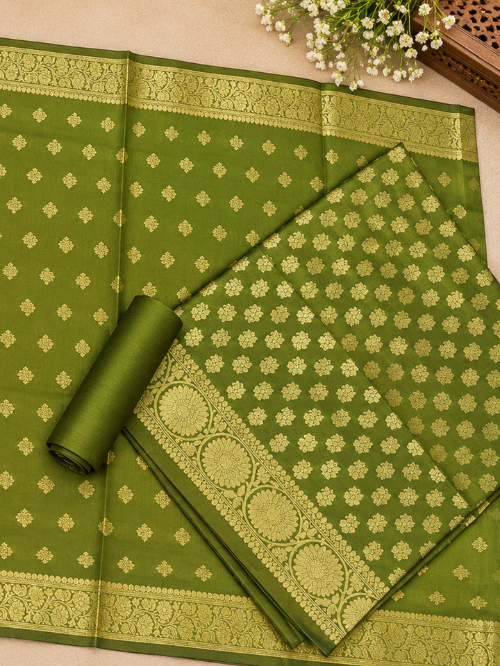 Mehndi Woven Design Banarasi Chanderi Unstitched Dress Material