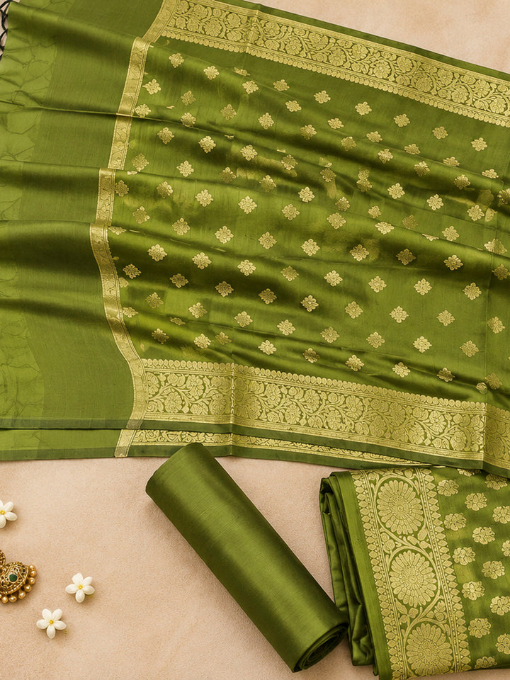 Mehndi Woven Design Banarasi Chanderi Unstitched Dress Material