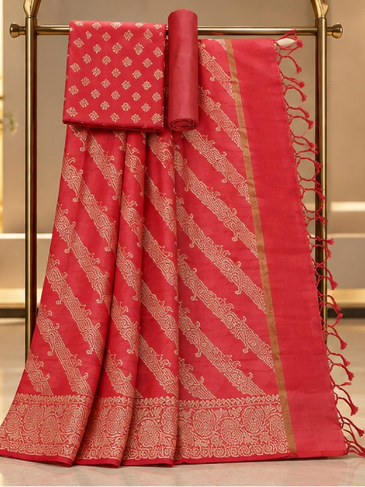 Gazari Woven Design Banarasi Chanderi Unstitched Dress Material