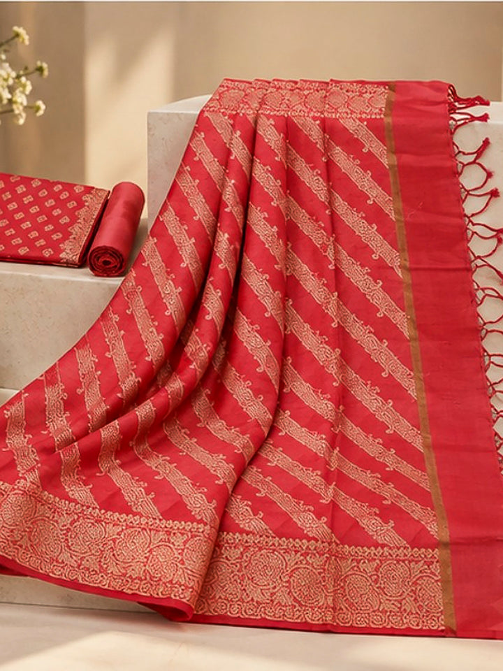 Gazari Woven Design Banarasi Chanderi Unstitched Dress Material