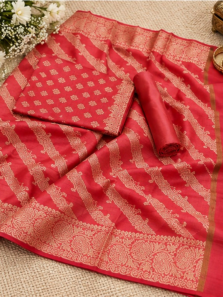 Gazari Woven Design Banarasi Chanderi Unstitched Dress Material