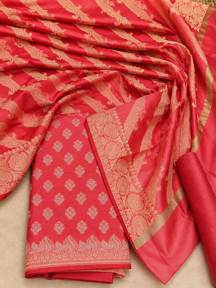 Gazari Woven Design Banarasi Chanderi Unstitched Dress Material