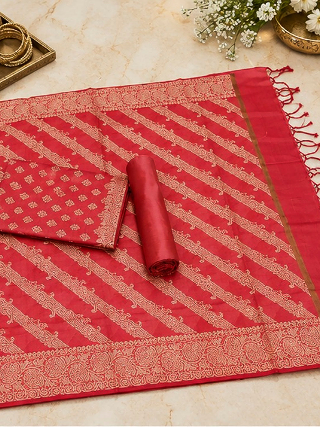 Gazari Woven Design Banarasi Chanderi Unstitched Dress Material