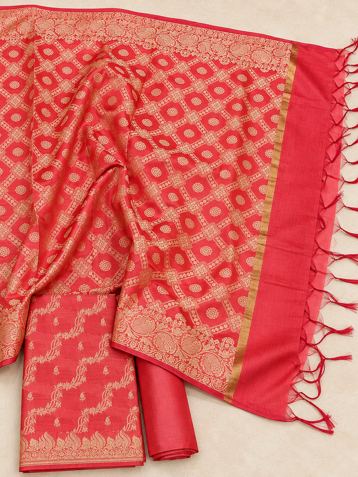 Gazari Woven Design Banarasi Chanderi Unstitched Dress Material