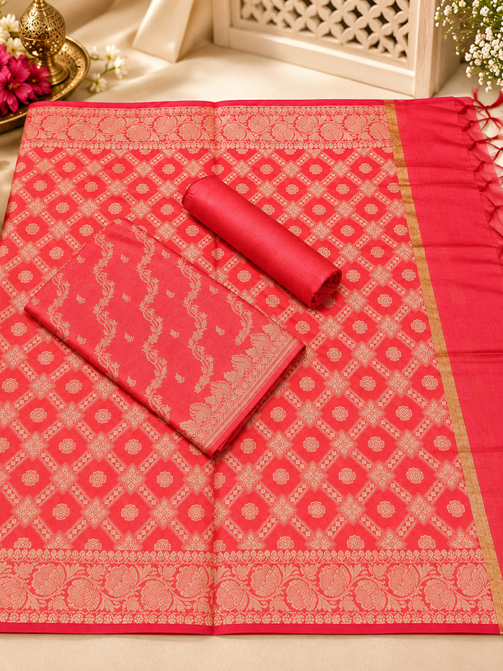 Gazari Woven Design Banarasi Chanderi Unstitched Dress Material
