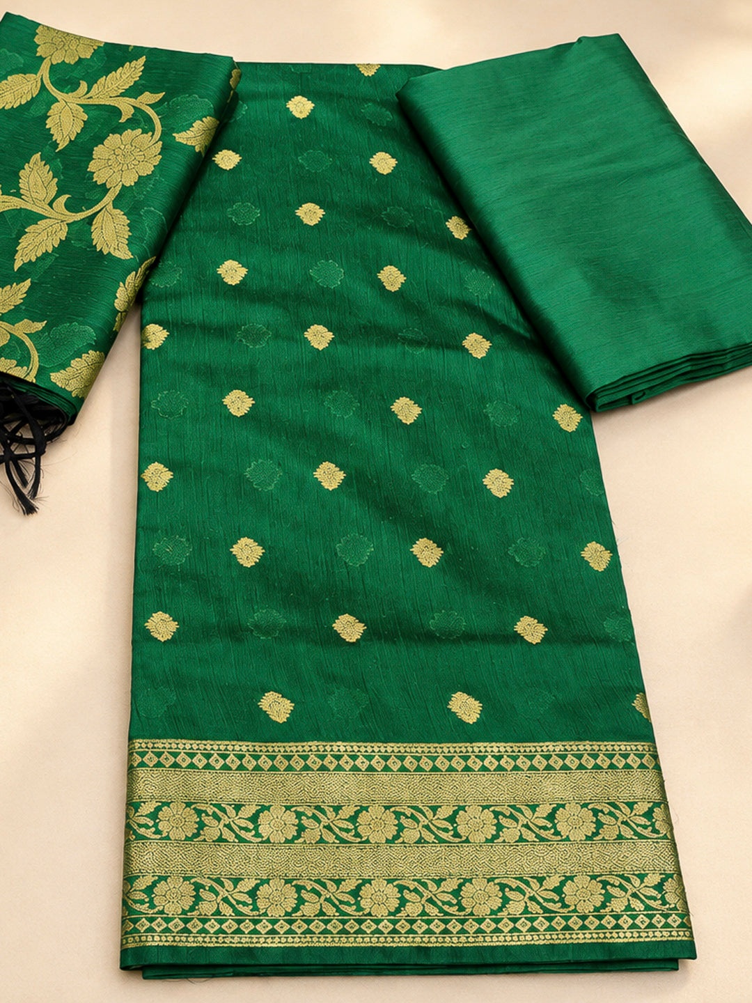 Green Woven Design Banarasi Chanderi Unstitched Dress Material