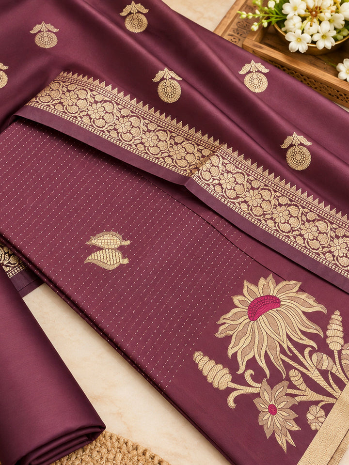 Maroon Woven Design Art Silk Unstitched Dress Material