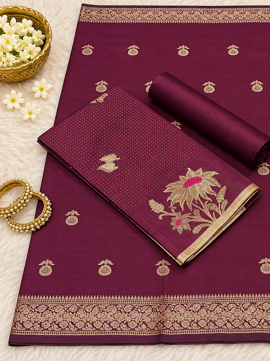 Maroon Woven Design Art Silk Unstitched Dress Material
