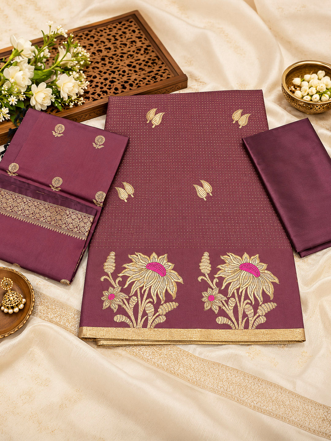 Maroon Woven Design Art Silk Unstitched Dress Material