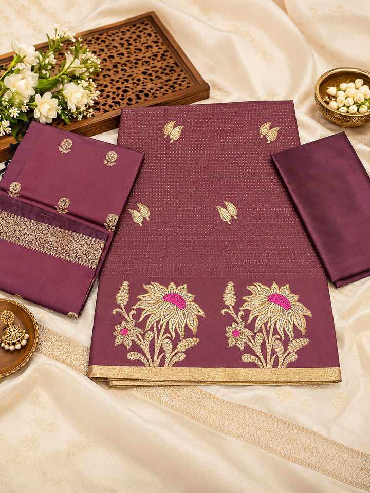 Maroon Woven Design Art Silk Unstitched Dress Material