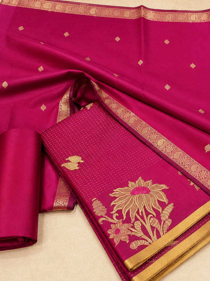 Rani-Pink Woven Design Art Silk Unstitched Dress Material