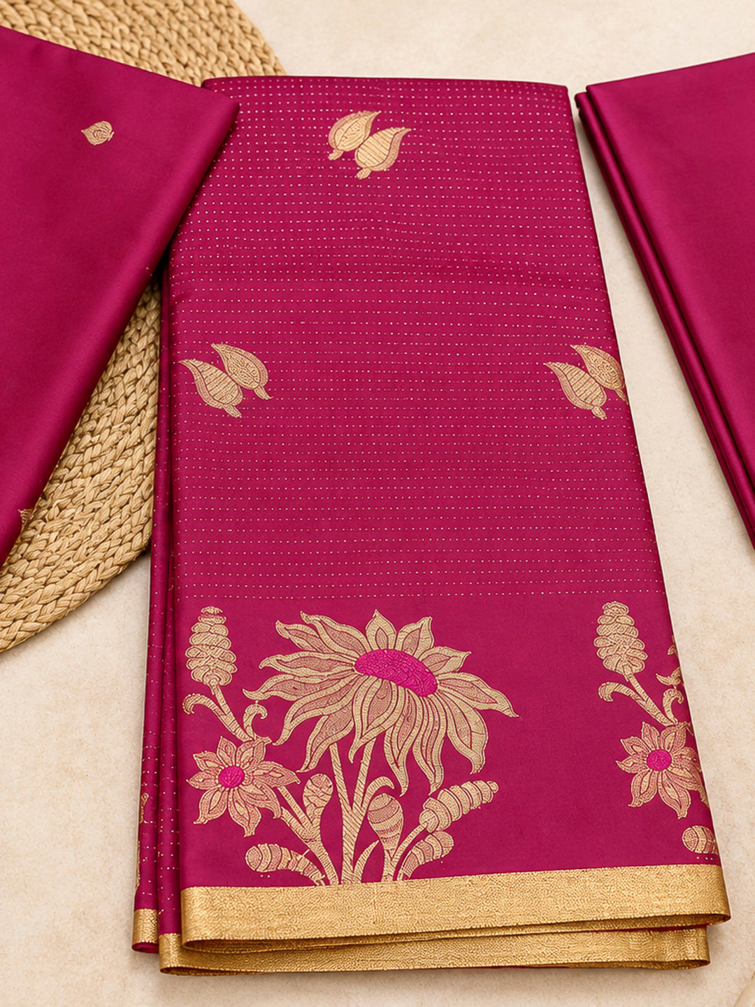 Rani-Pink Woven Design Art Silk Unstitched Dress Material