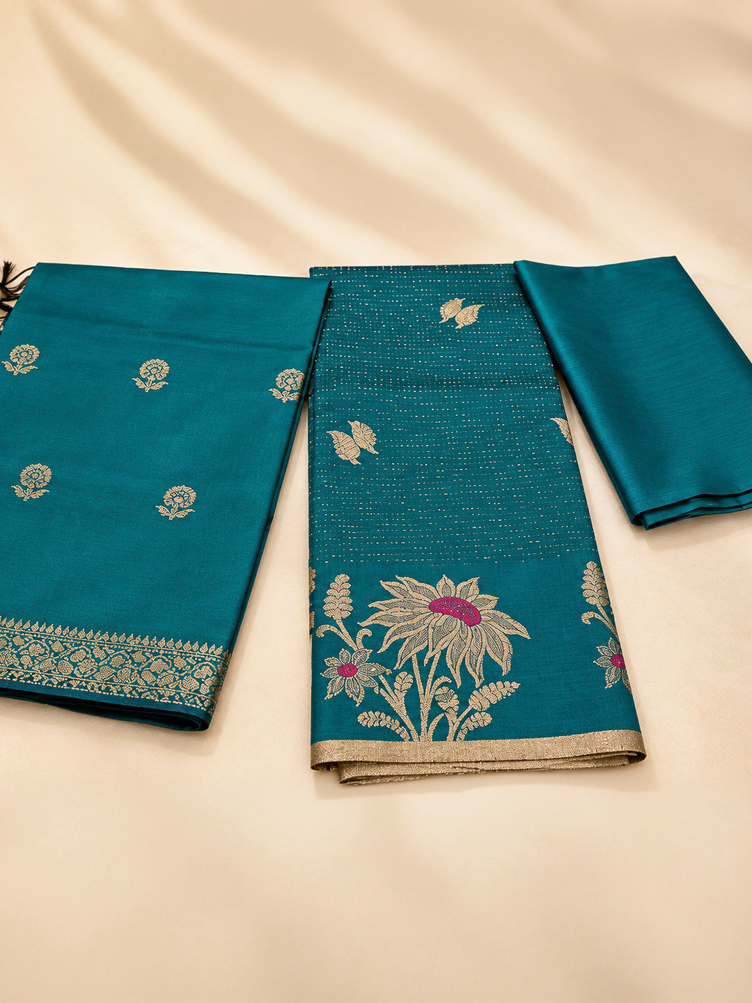 Blue Woven Design Art Silk Unstitched Dress Material