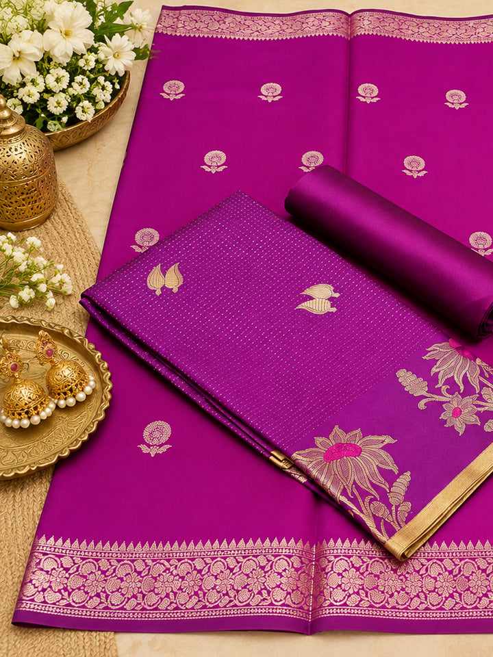 Purple Woven Design Art Silk Unstitched Dress Material