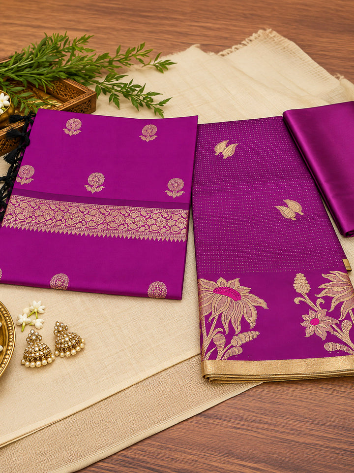 Purple Woven Design Art Silk Unstitched Dress Material