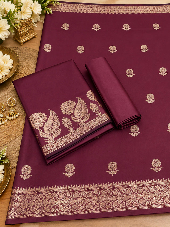 Maroon Woven Design Art Silk Unstitched Dress Material