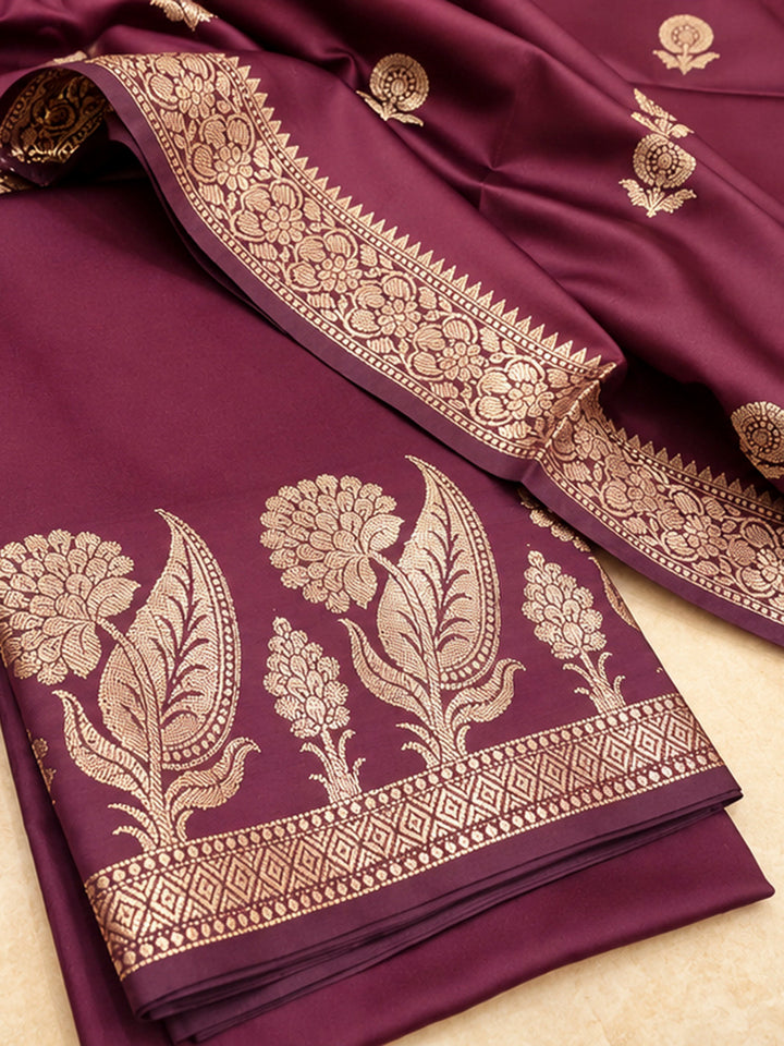 Maroon Woven Design Art Silk Unstitched Dress Material