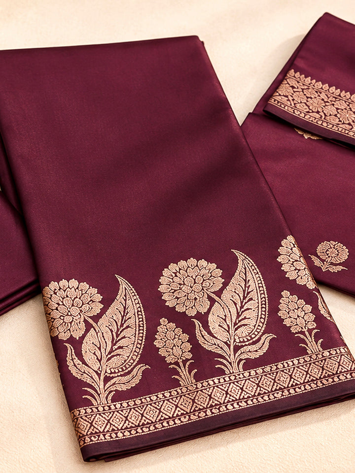 Maroon Woven Design Art Silk Unstitched Dress Material